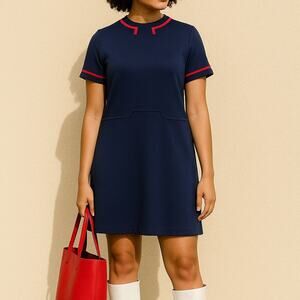 Vintage 60s Draper’s California Navy Mod Shift Dress Pink Trim Women's Medium